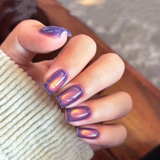 LBT NAIL Cat Eye Purple Base Orange Light Cat Eye Nail Art Flash Flame Clouds