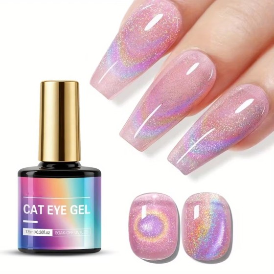 LBT NAIL Pink Rainbow Cat Eye Gel Nail Polish, 9D Laser Cat Eye