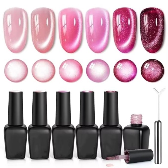 LBT NAIL 6 Colors Pink Cat Eye Glitter Gel Polish Kit