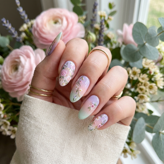 Pastel Ombre Floral Nails